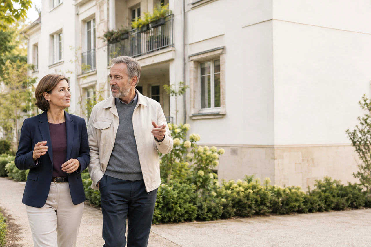 Symbolischer Austausch vor einem bayerischen Mehrfamilienhaus.